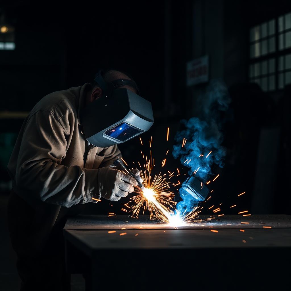 Welder carrying out a steel frame repair in London
